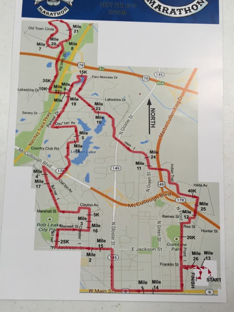 Tupelo Marathon course map