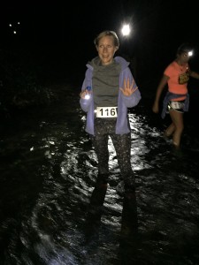 Mary Catherine enjoying the Smith Creek water crossing at night