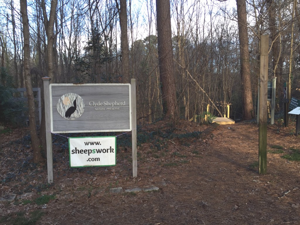 Entrance to the Clyde Shepherd Nature Preserve on Pine Bluff Drive, Decatur