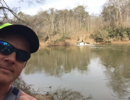 Joe stops along the Chattahoochee across from where Camp Creek flows into the river
